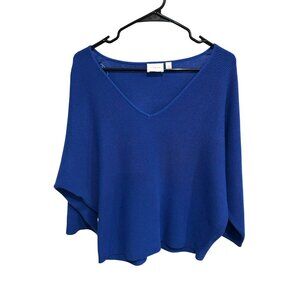 Cyrus Womens Blue Knit Poncho Sweater V-Neck Size L Boho Minimalist
